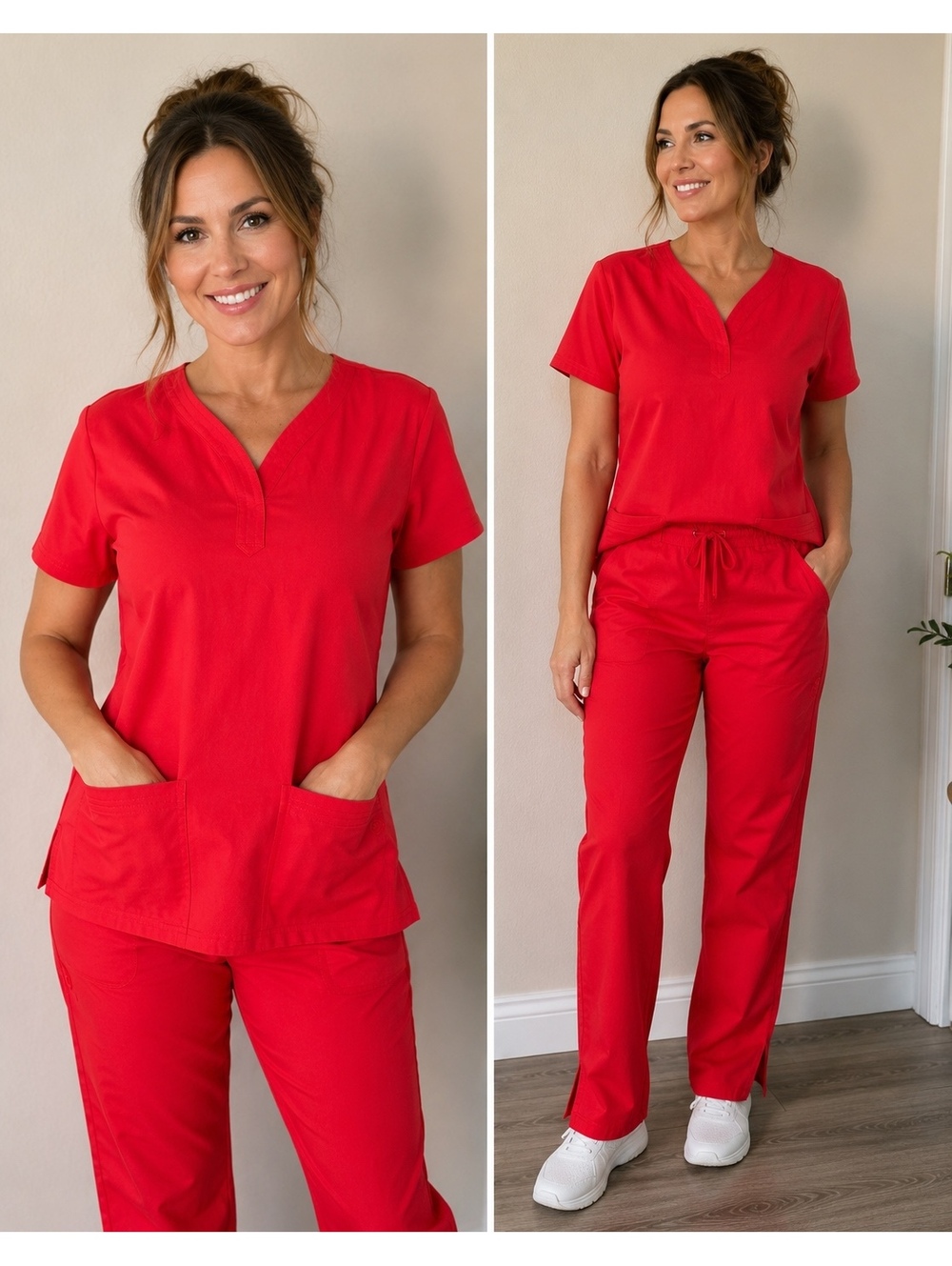 2pieces. Natural Uniforms XL Red Scrub Set V-Neck Top & Drawstring Pants NWT
